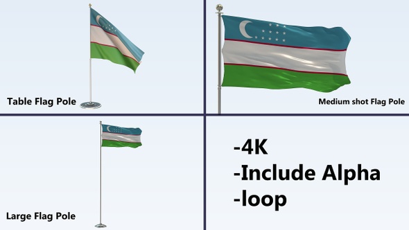 Uzbekistan Flag Pole Pack 4k-Loop