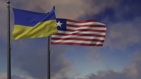 Liberia Flag Waving Along With The National Flag Of The Ukraine - 2K