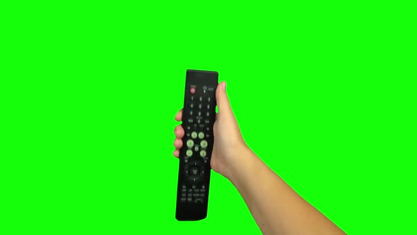 Black Remote Control Television Changing One Channel . Green Screen