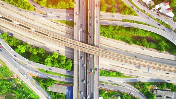 4K : Aerial view and top view of traffic on city.