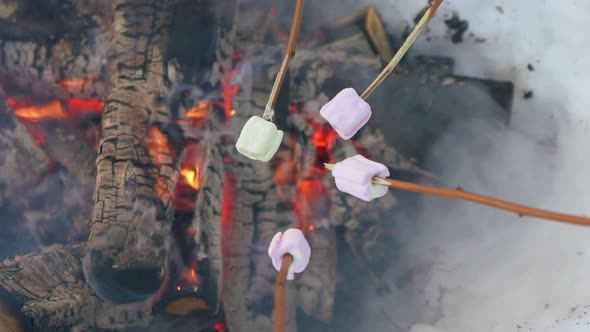 Fried Marshmallows on Fire in Winter