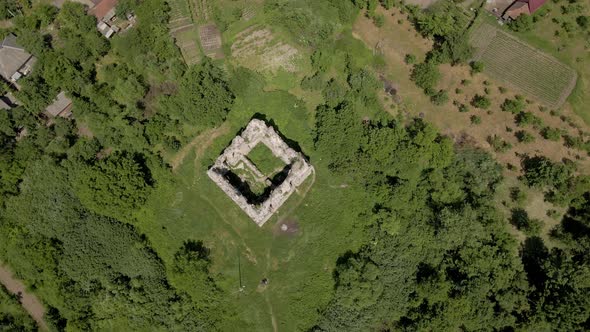 Aerial Establishing View above Famous European Landmark - Knights Templar Castle Ruins in Ukraine