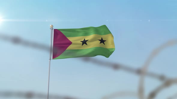Sao Tome And Principe Flag Behind Border