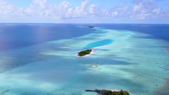 Aerial drone seascape of tropical coastline beach by clear lagoon and sand background