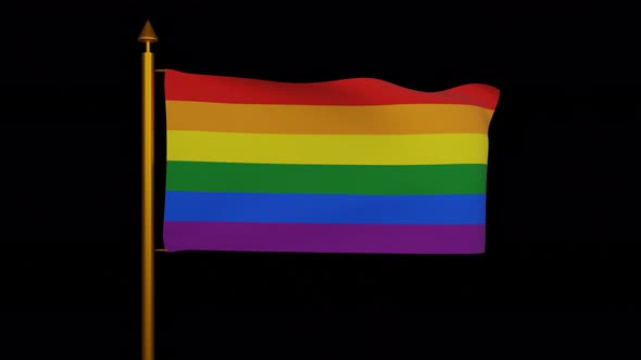 Rainbow flag LGBT waving with flagpole on chroma key, gay pride or LGBT pride flag textile