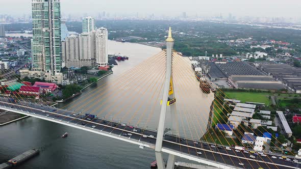 Aerial View of Bhumibol Bridge in Samut Prakan Bangkok Thailand