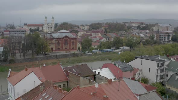 Aerial View of City Uzhhorod in Autumn