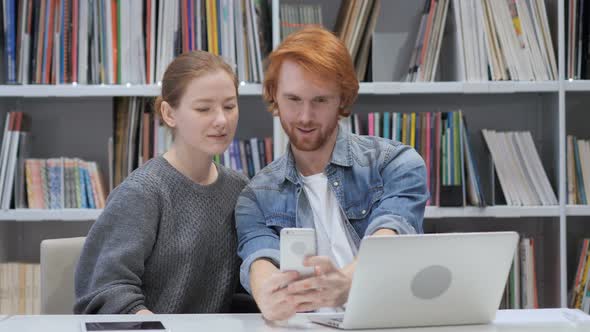 Man and Woman Taking Selfie at Work, Successful Business Team