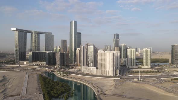 Aerial View on Developing Part of Al Reem Island in Abu Dhabi on a Cloudy Morning