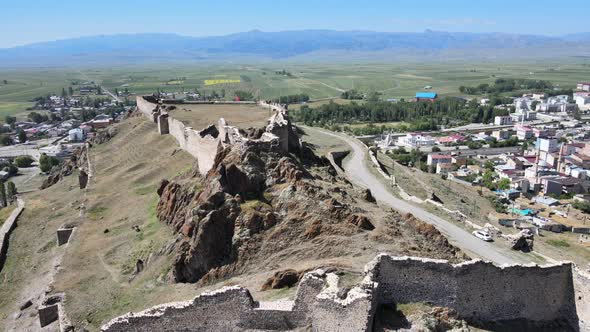 ancient castle ruins and cityscape