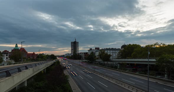 Day to night sunset Hyper Lapse of Berlin Skyline 4k