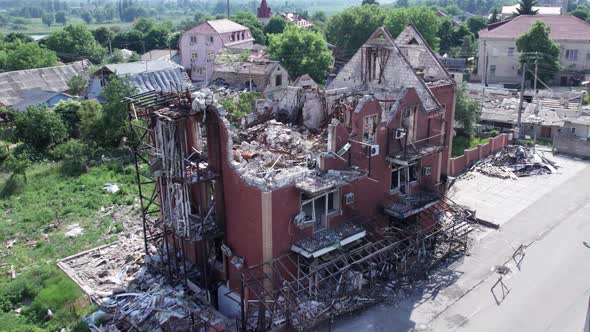 War in Ukraine  a Destroyed Building in the City of Makariv