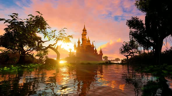 Fairy Tale Castle At Sunset