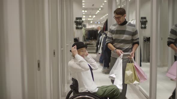 Paraplegic Woman Trying on Outfit at Store