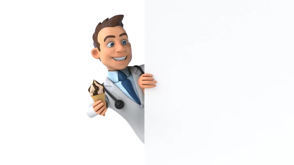 Fun 3D cartoon doctor with an Ice Cream