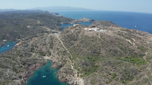 Drone Flight Over Cap De Creus Cape with Blue Bays