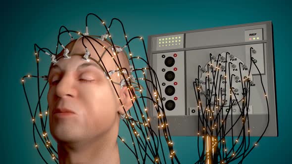 Electroencephalography machine analyzing activity of a human brain. Closeup. HD