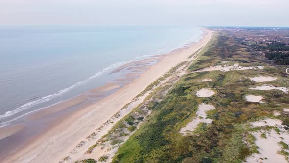 Aerial view of dunes and North Sea, Hollands Duin, Wassenaar, Netherlands