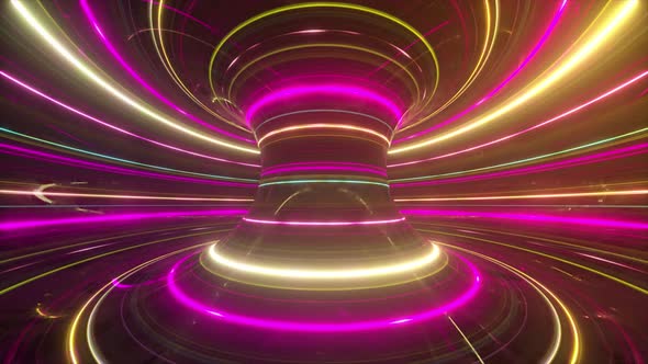 Abstract Futuristic Neon Background with Rotating Glowing Lines Speed of Light Ultraviolet Rays