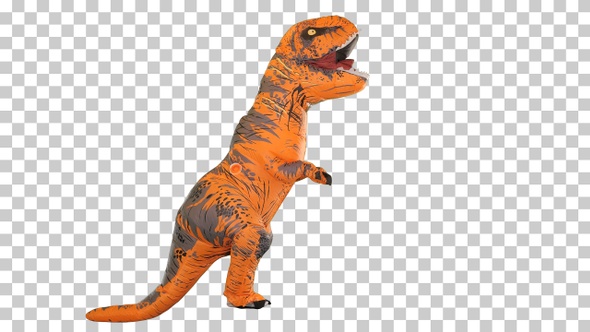 One happy and funny dinosaur walking, Alpha Channel