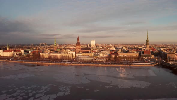 Aerial view of the Riga old town during sunset
