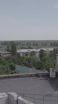 Vertical Video of a Destroyed House During the War in Ukraine