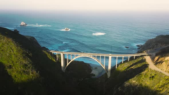 Cinematic Ocean Waves at Sunrise Sky on Sunny Summer Day West Coast Road Trip