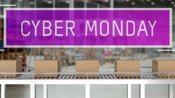 Cyber Monday with parcels on conveyor belts