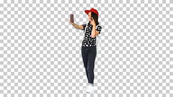 Asian school girl taking selfie, Alpha Channel