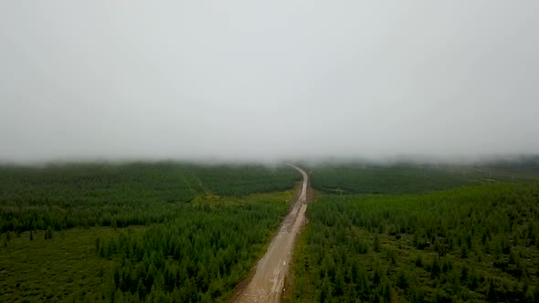 Bam road to Magadan in Siberia. Baikal-Amur Mainline. Russia. Aerial Dron Shot.	