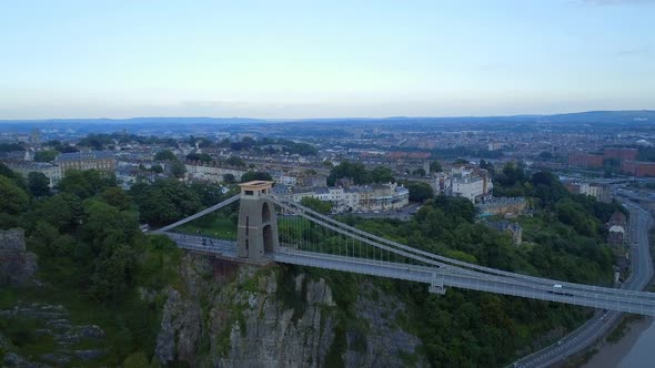 High Level Aerial View of Clifton Suspension Bridge and Bristol City