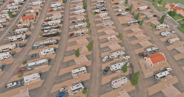 Aerial View of Trailer RV Vacation in a Travel Recreational Vehicle Camping