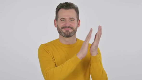 Portrait of Smiling Middle Aged Man Clapping Applauding