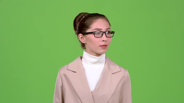 Woman Thinks About Serious Issues and Finds a Solution. Green Screen