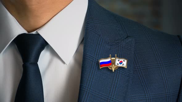 Businessman Friend Flags Pin Russia South Korea