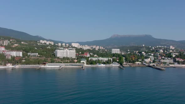 Magnificent Panorama of Coastal Alushta Against the Background of Mountains