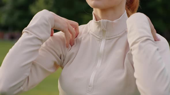 Close-up woman doing training in open air.