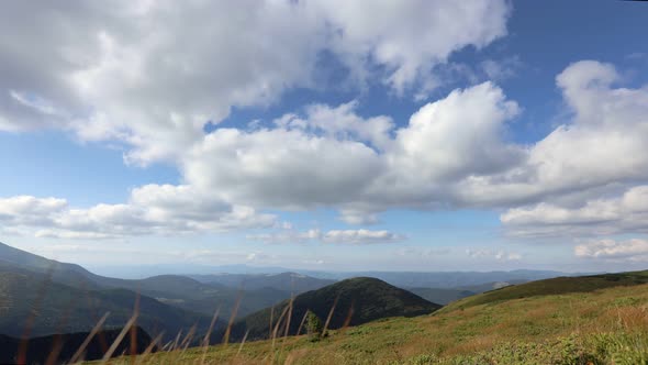 Mountain landscape timelapse moving clouds in Ukraine.