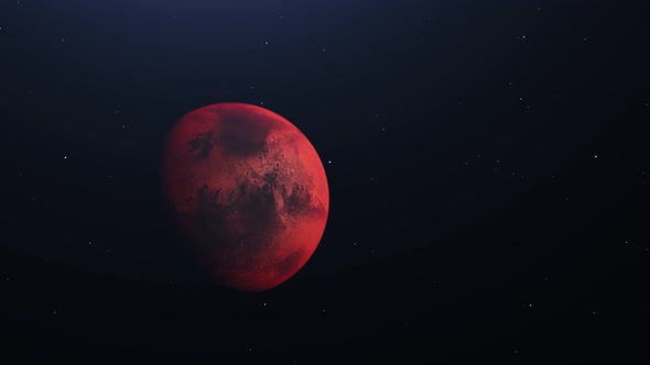 3D animation of a view from space to the planet Mars. Rotation of the red planet Mars in space.