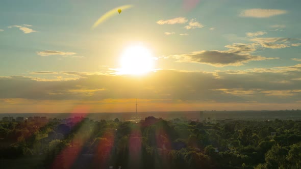 Sunset over Vilnius with balloons and TV Tower, Lithunia