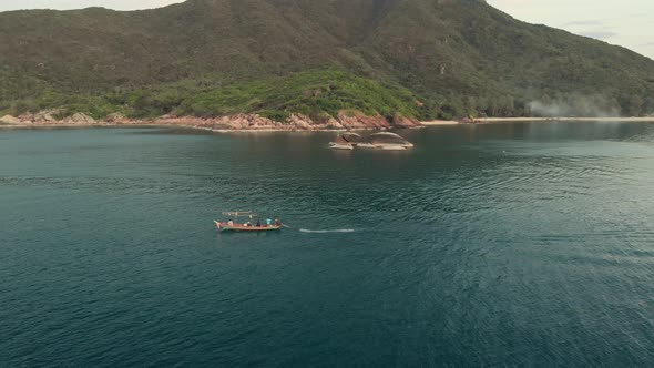 Aerial View of Thailand Fisherman Fishing on the Traditional Wooden Boat