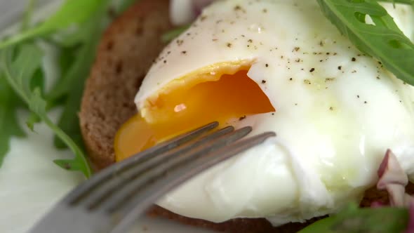 Poached eggs with flowing yolk Video HD