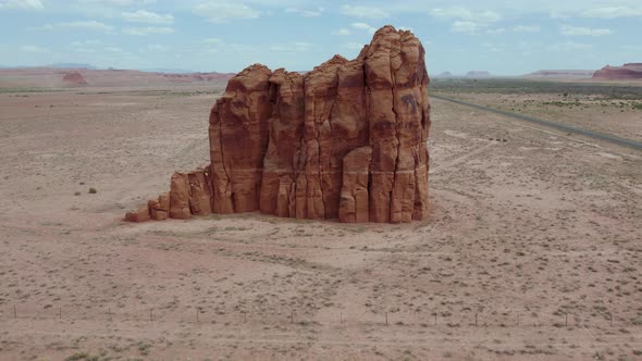 Beautiful Standing Rock Formation in Navajo Reservation Land, Aerial