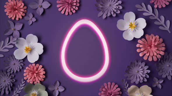 Floral Violet Background with Neon Egg Shape Design
