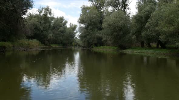 Driving On Water Of Nature Park Kopacki Rit In Croatia With River Reflection