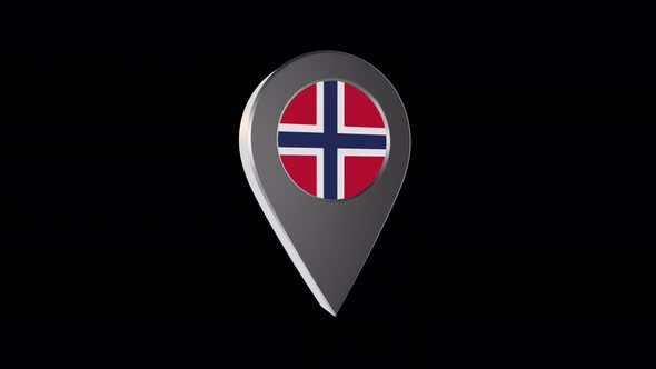 3d Animation Map Pointer With Norway Flag With Alpha Channel - 4K