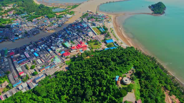 An aerial view from a drone flying over Pak Nam Chumphon