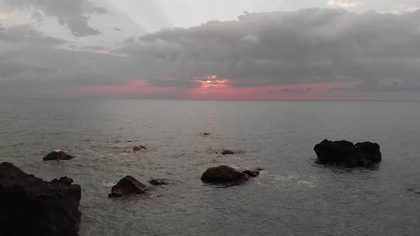 Flying over the Black sea at sunset, Batumi, Sakartvelo