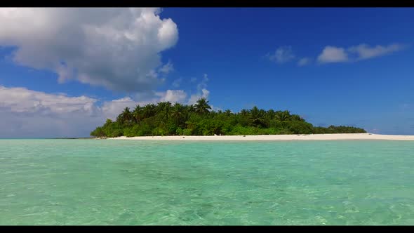 Aerial sky of relaxing bay beach wildlife by blue sea with clean sand background of a dayout near re