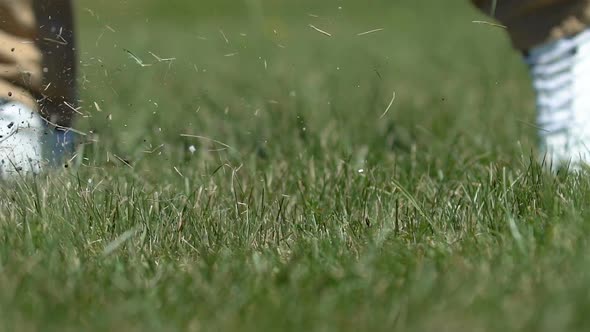 Golfer Making Driver Shot Hitting Ball From Tee Box and Slicing Ground, Slow-Mo